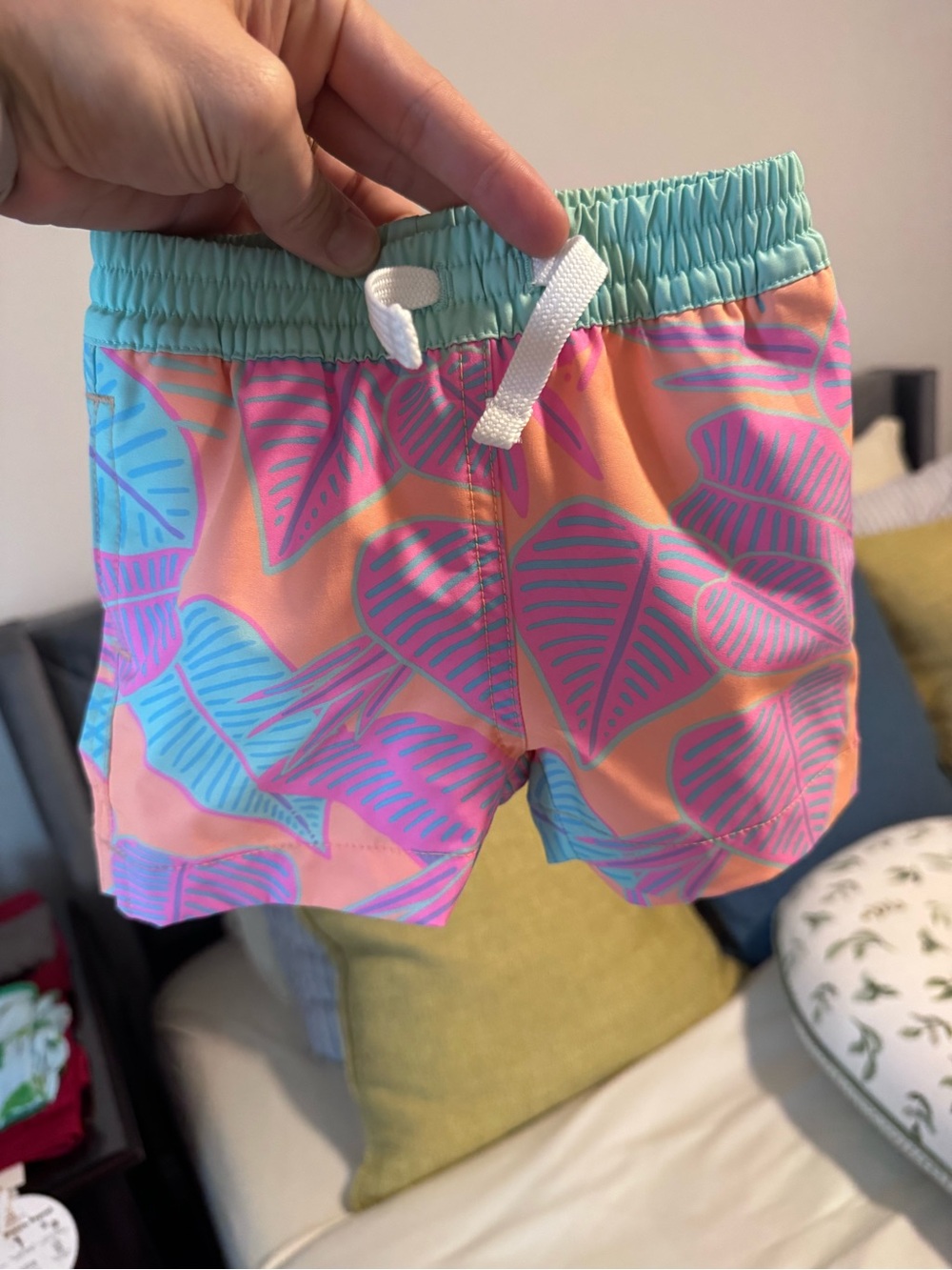 chubbies Women's Peach Swim Shorts with Aqua & Pink Leaf Print